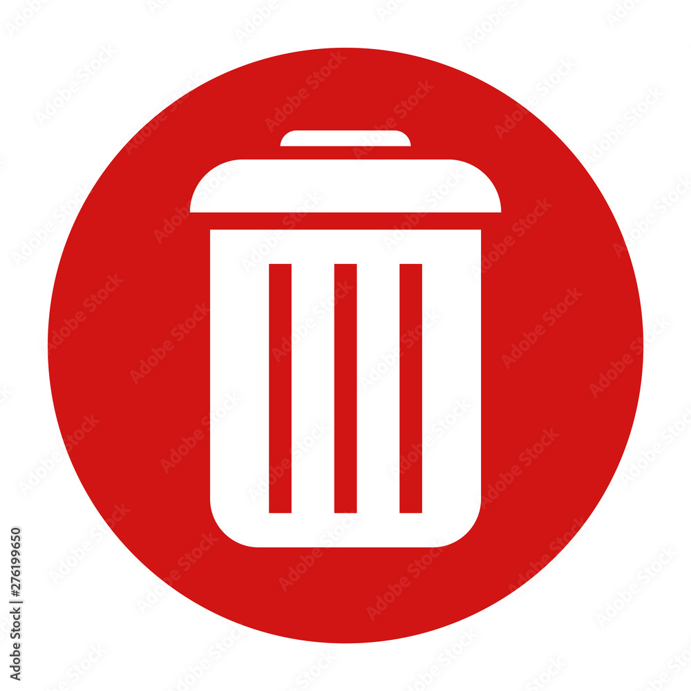 Bin icon flat red round button vector illustration Bin icon flat red round button vector illustration