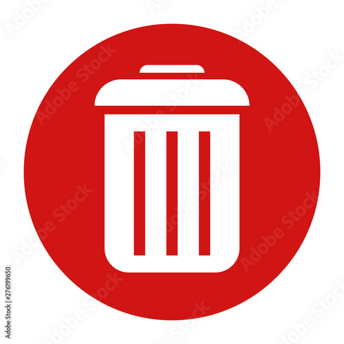 Bin icon flat red round button vector illustration