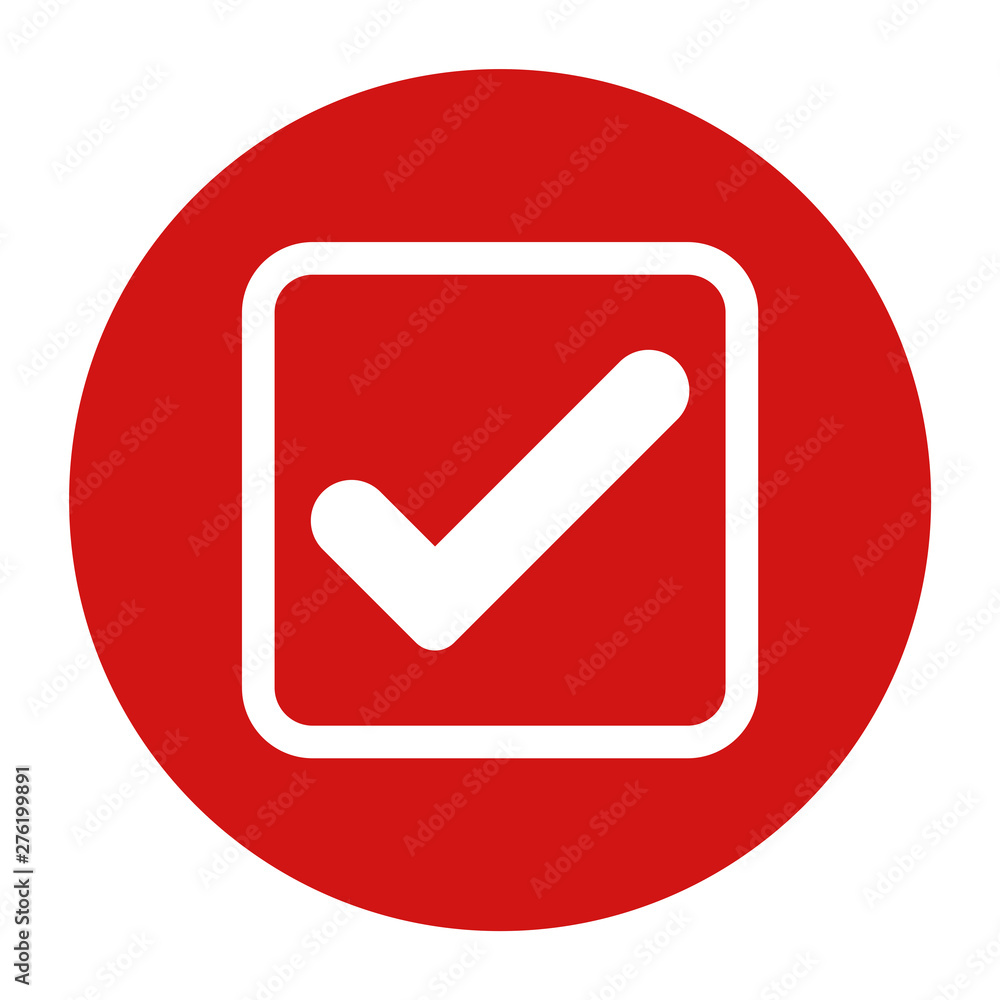 Check box icon flat red round button vector illustration Check box icon flat red round button vector illustration