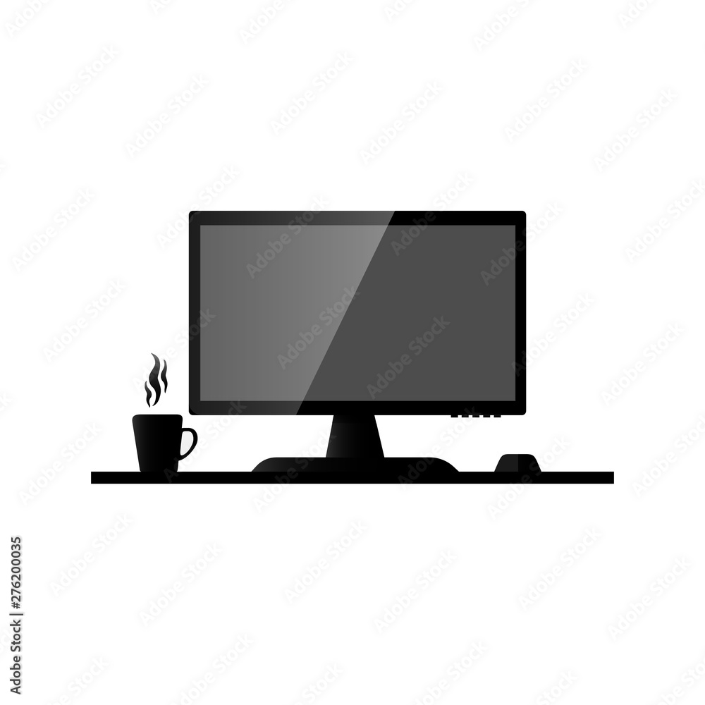 Computer monitor. A cup of coffee, tea, workplace. Computer monitor. A cup of coffee, tea, workplace.