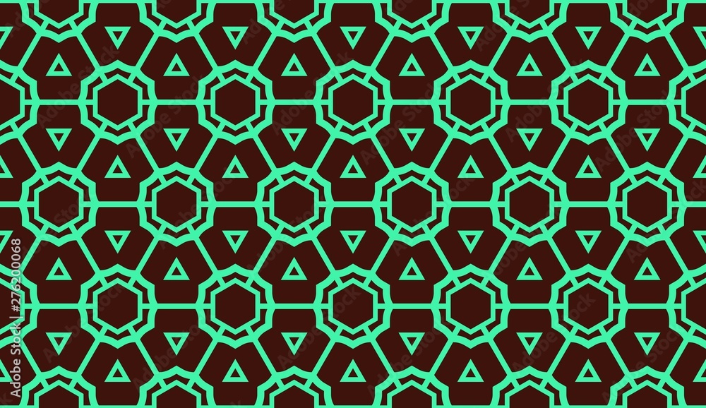 Fototapeta premium Modern pattern with curved line. Triangles, line, geometric elements. Vector illustration. Design for flyer, wallpaper, presentation, paper. Green colored