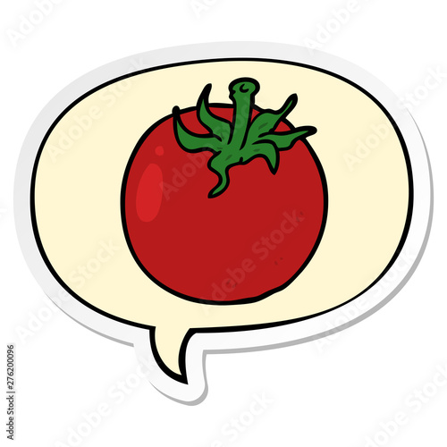cartoon fresh tomato and speech bubble sticker