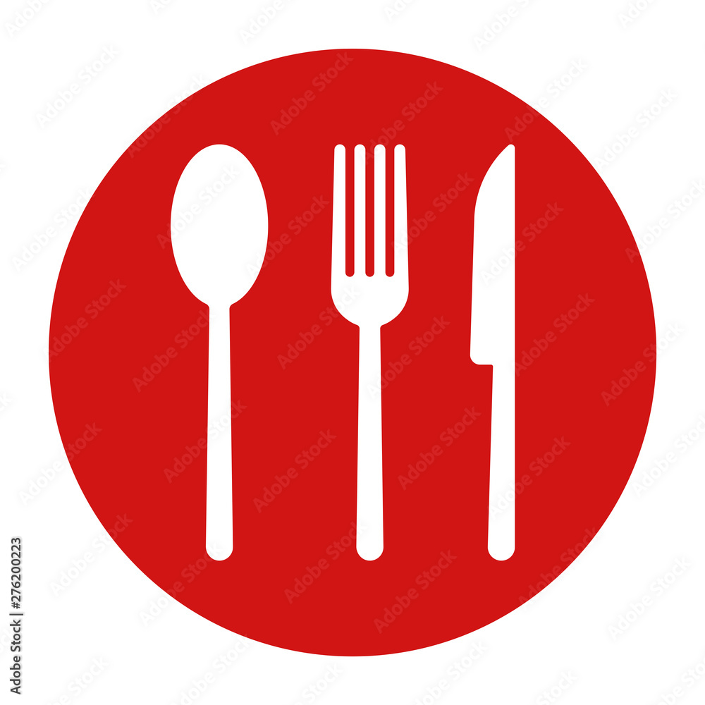 Cutlery icon flat red round button vector illustration Cutlery icon flat red round button vector illustration