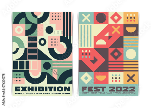 Set of Modern Geometric Abstract flyers template. Vector illustration.