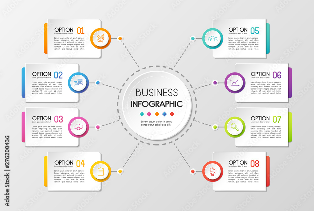 Fototapeta premium Circle infographic template with 8 steps. Vector