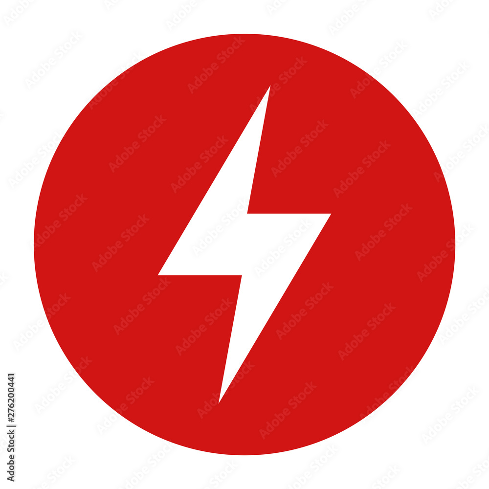 Electric bolt icon flat red round button vector illustration Electric bolt icon flat red round button vector illustration
