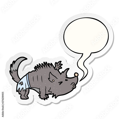 cartoon halloween werewolf and speech bubble sticker