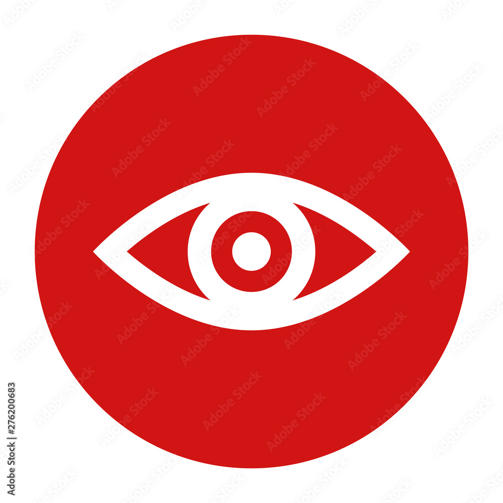 Eye icon flat red round button vector illustration Eye icon flat red round button vector illustration