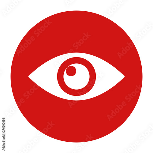 Eye icon flat red round button vector illustration