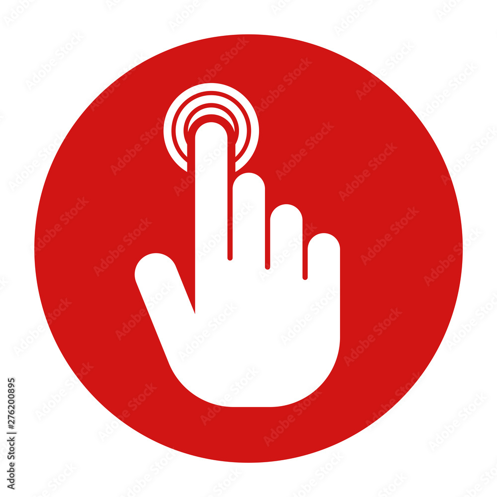 Hand cursor click icon flat red round button vector illustration Hand cursor click icon flat red round button vector illustration