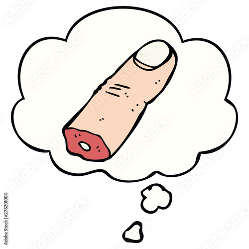 cartoon severed finger and thought bubble