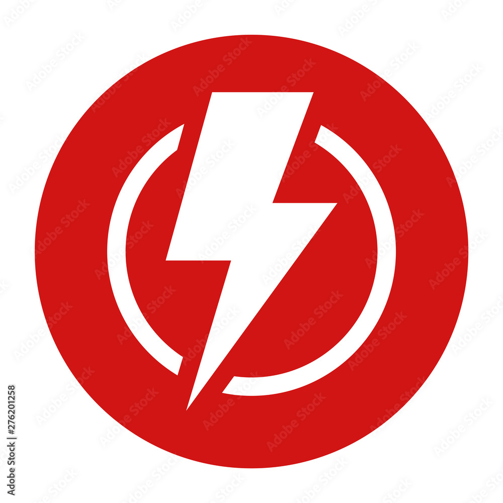 Lightning bolt icon flat red round button vector illustration Lightning bolt icon flat red round button vector illustration