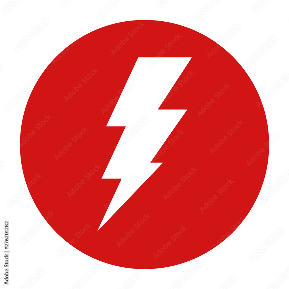 Lightning icon flat red round button vector illustration Lightning icon flat red round button vector illustration