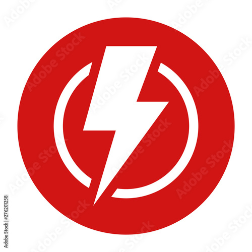 Lightning bolt icon flat red round button vector illustration