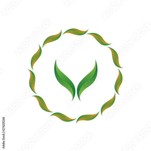 vector illustration letter v with leaf and circle nature icon logo design green color
