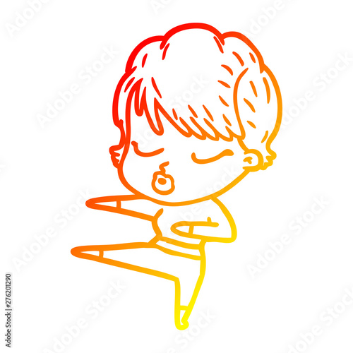 warm gradient line drawing cartoon woman with eyes shut
