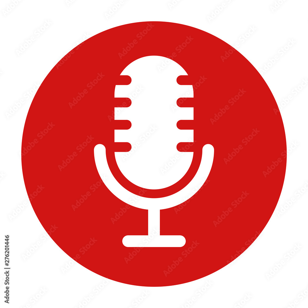 Microphone icon flat red round button vector illustration Microphone icon flat red round button vector illustration