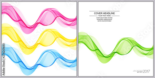 Universal Covers Design with Blue, Green, Pink, Yellow Wave Lines on White Background.