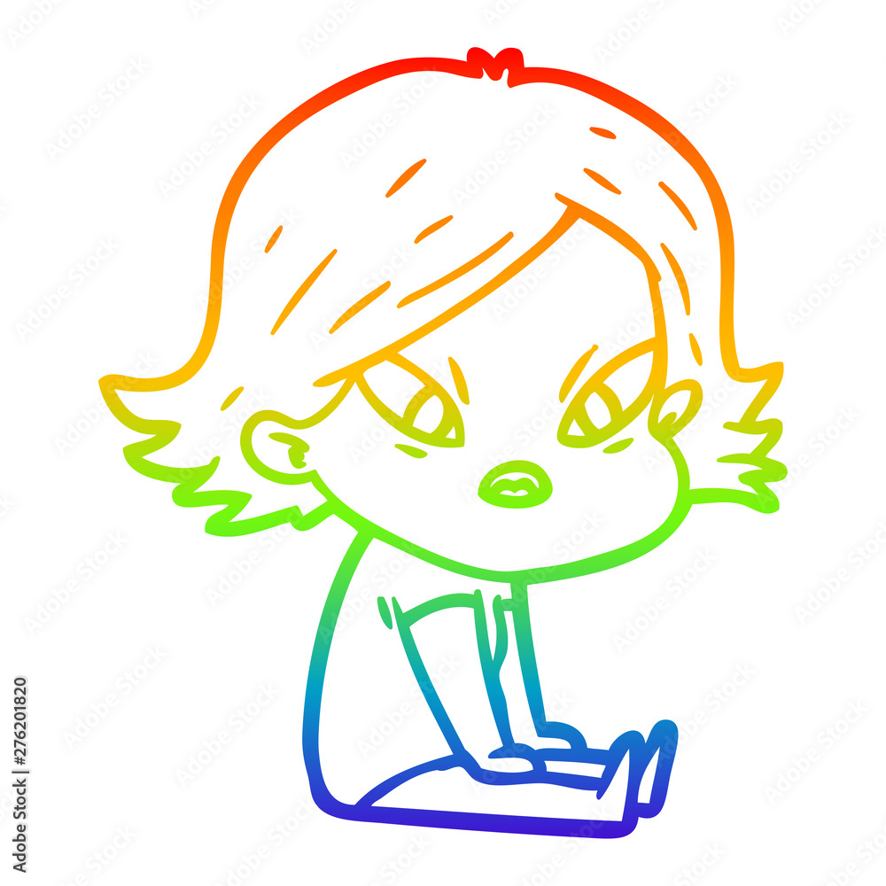 rainbow gradient line drawing cartoon stressed woman rainbow gradient line drawing cartoon stressed woman