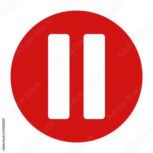 Pause icon flat red round button vector illustration