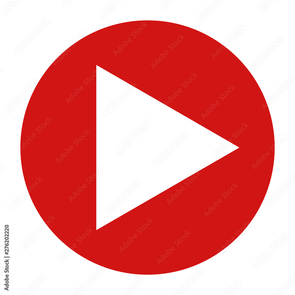 Play icon flat red round button vector illustration Play icon flat red round button vector illustration