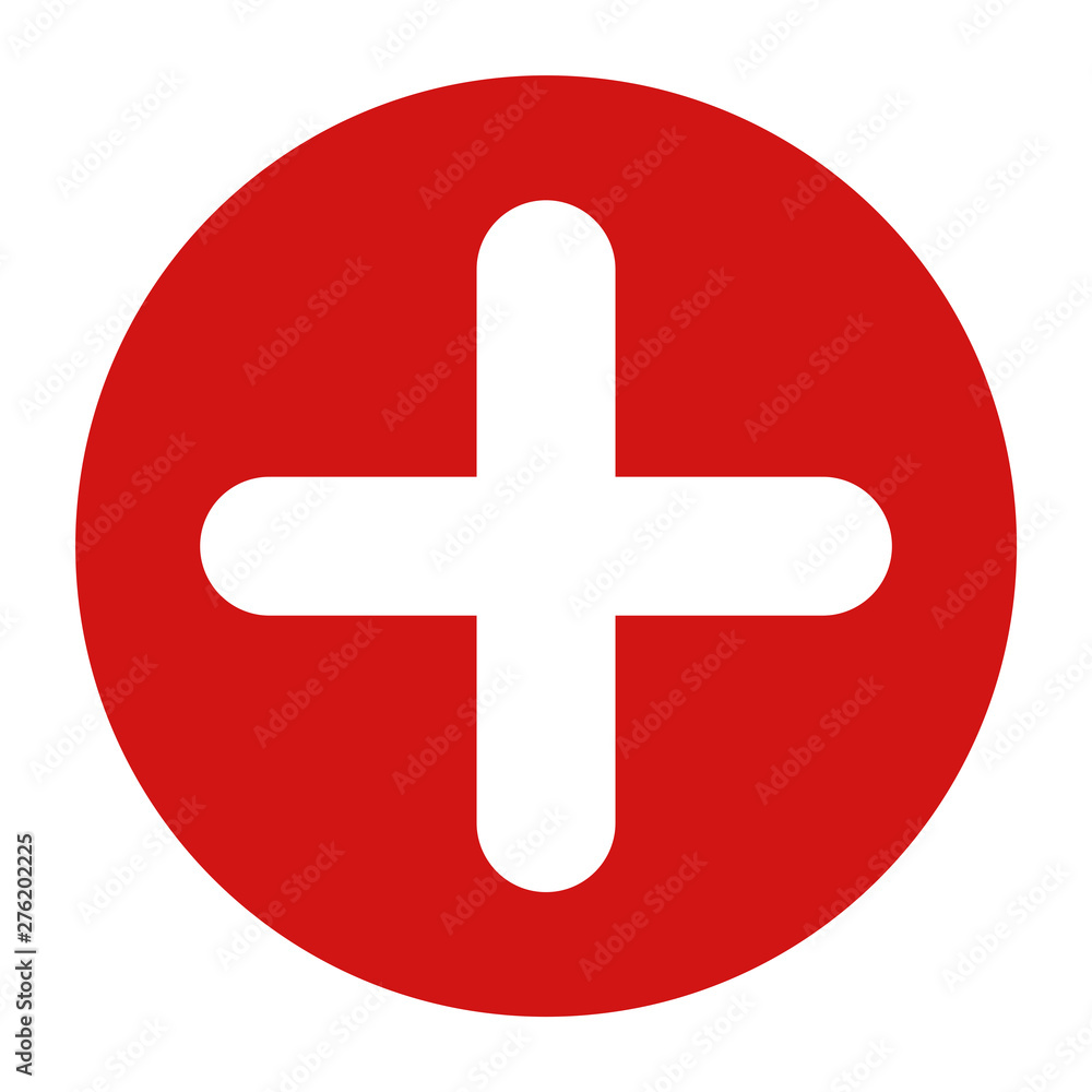 Plus icon flat red round button vector illustration Plus icon flat red round button vector illustration
