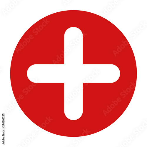 Plus icon flat red round button vector illustration