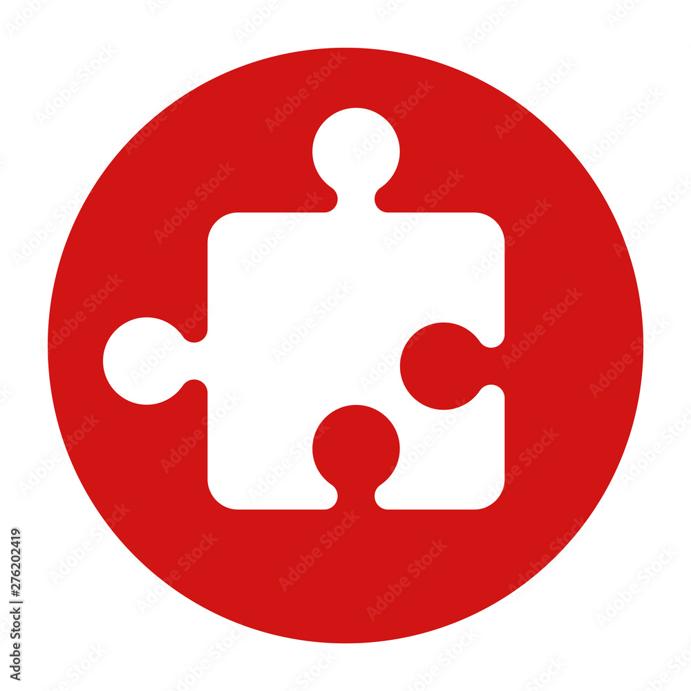 Puzzle icon flat red round button vector illustration Puzzle icon flat red round button vector illustration
