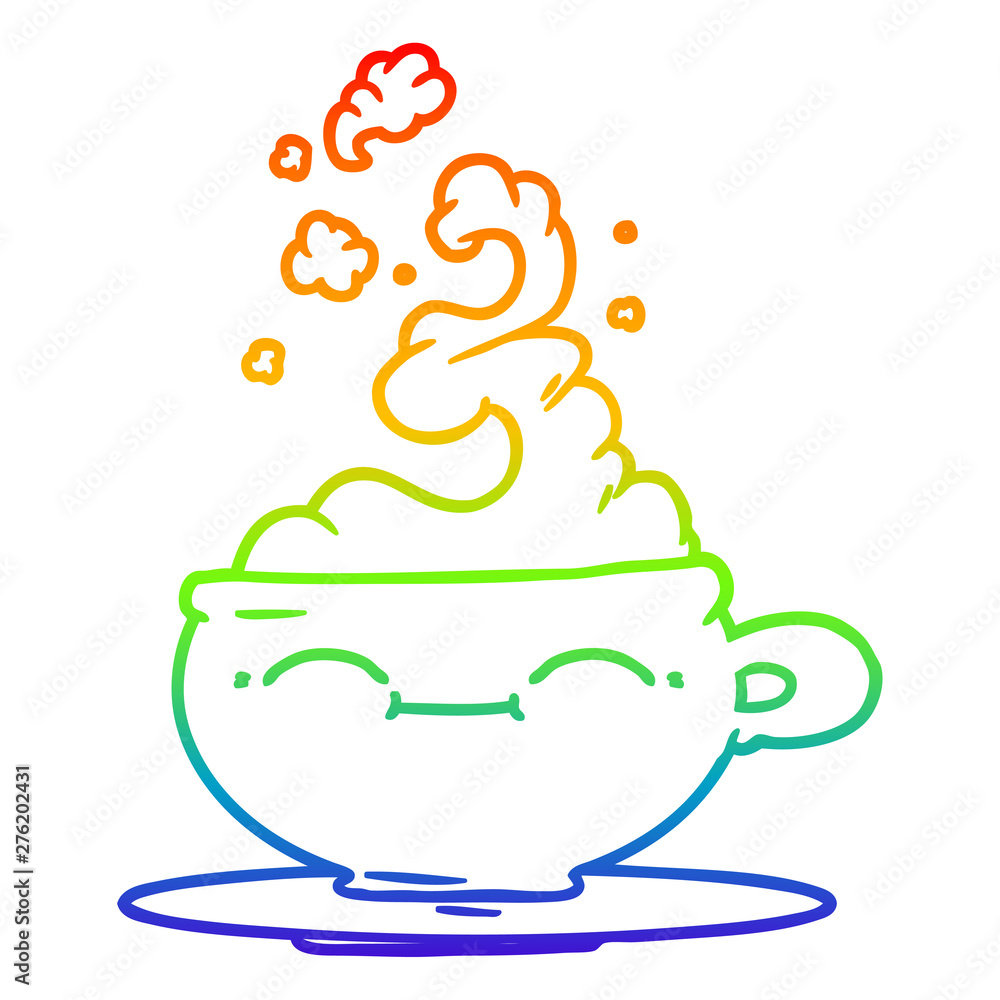 rainbow gradient line drawing cartoon hot cup of coffee rainbow gradient line drawing cartoon hot cup of coffee