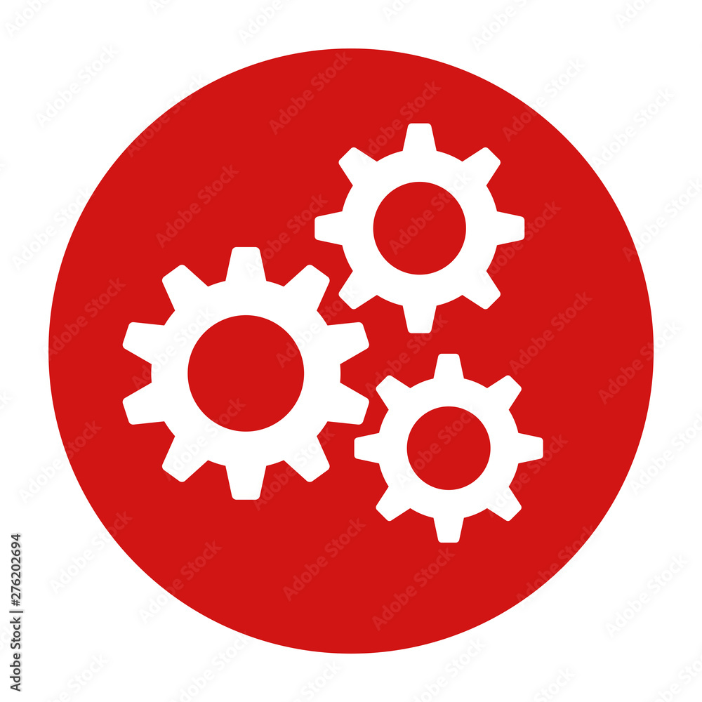 Settings gears icon flat red round button vector illustration Settings gears icon flat red round button vector illustration