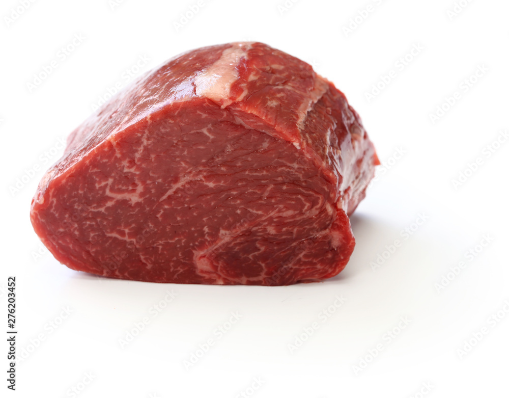 raw beef rump block meat isolated on white background