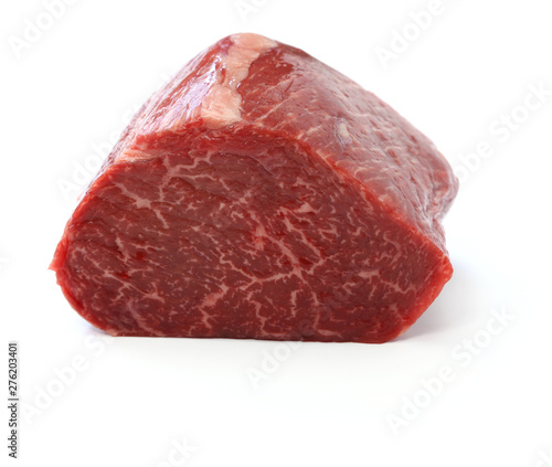 raw beef rump block meat isolated on white background