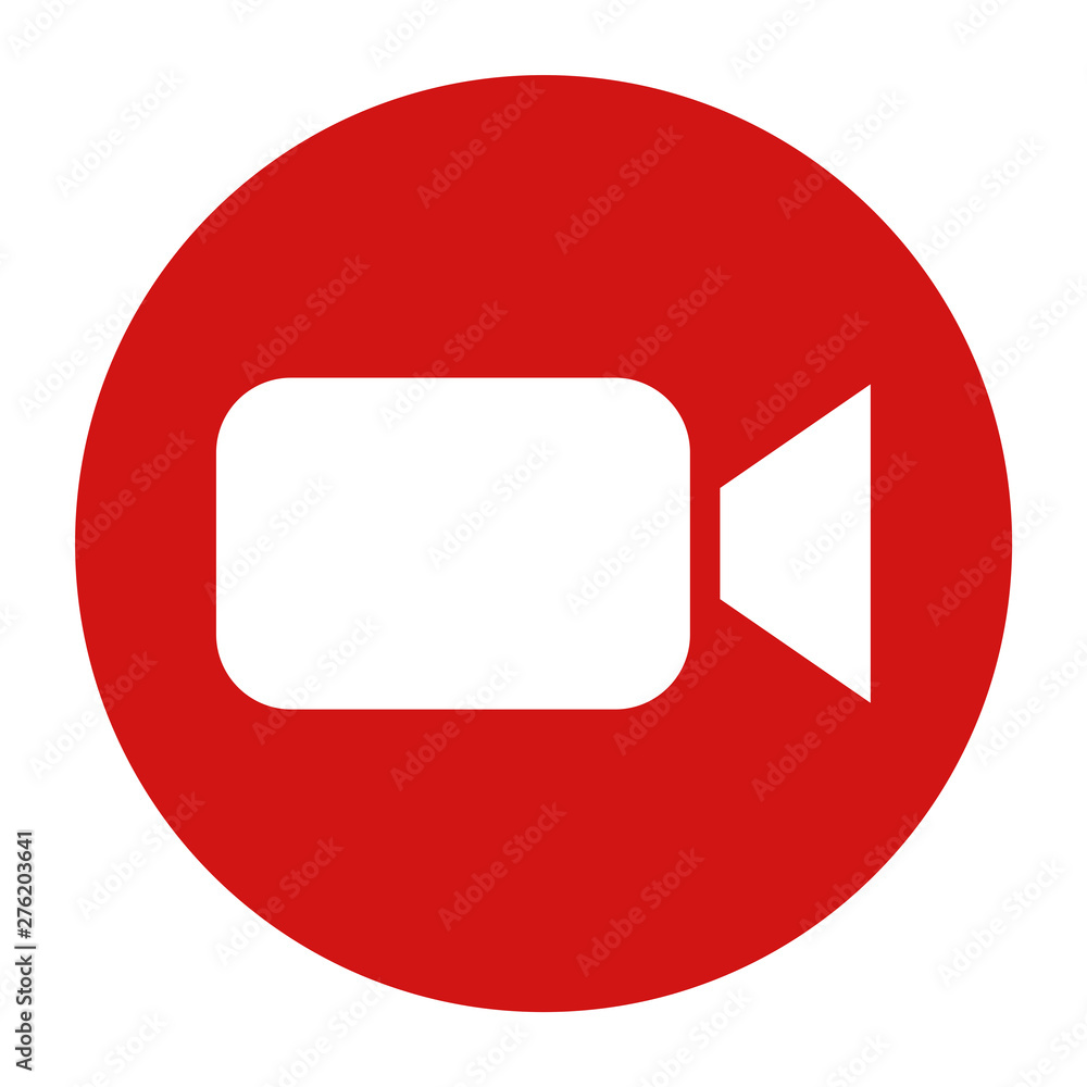 Video camera icon flat red round button vector illustration Video camera icon flat red round button vector illustration