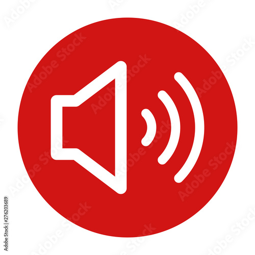 Volume speaker icon flat red round button vector illustration