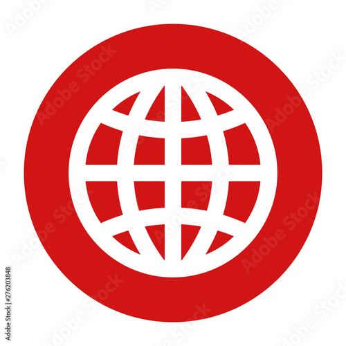 World icon flat red round button vector illustration