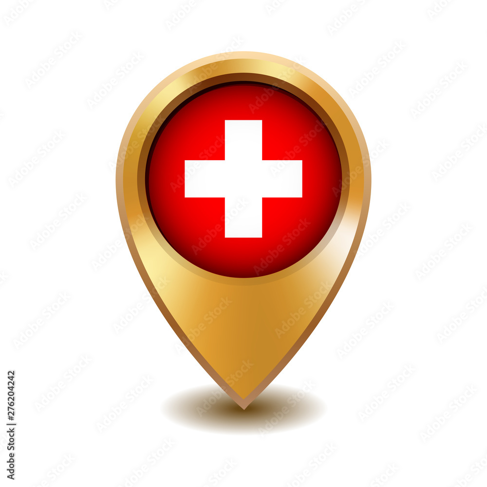 Fototapeta premium Golden metal map pointer with Switzerland flag