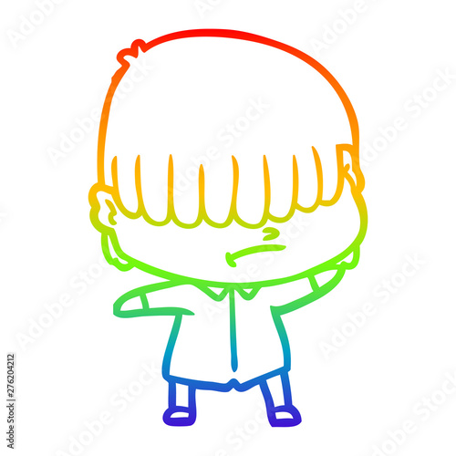 rainbow gradient line drawing cartoon boy with untidy hair