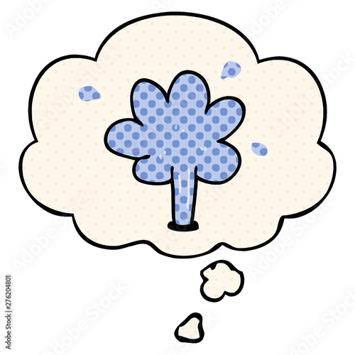 cartoon squirting water and thought bubble in comic book style