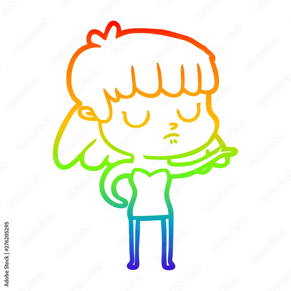 rainbow gradient line drawing cartoon indifferent woman rainbow gradient line drawing cartoon indifferent woman