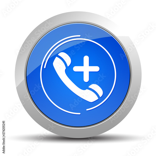 Emergency call icon blue round button illustration