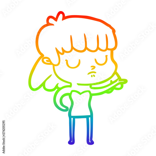 rainbow gradient line drawing cartoon indifferent woman