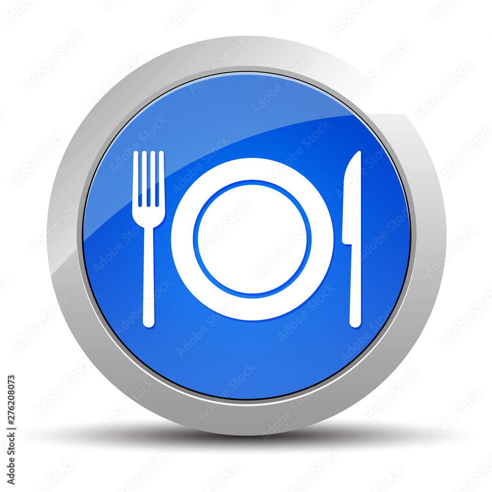 Plate with fork and knife icon blue round button illustration Plate with fork and knife icon blue round button illustration