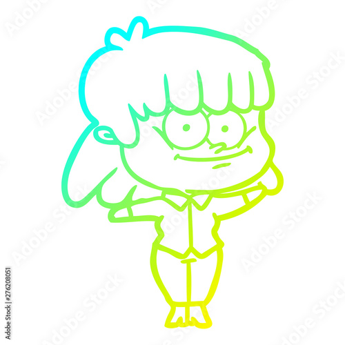 cold gradient line drawing cartoon girl smiling