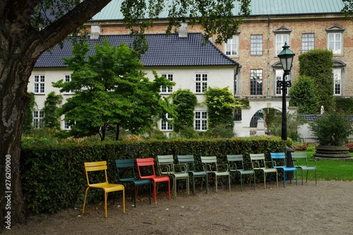 Multicolored garden chairs at Det kongelige Biblioteks Have