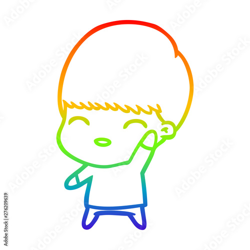 rainbow gradient line drawing happy cartoon boy