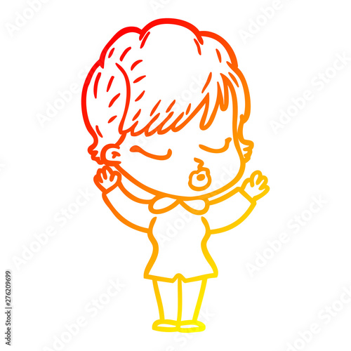 warm gradient line drawing cartoon woman with eyes shut