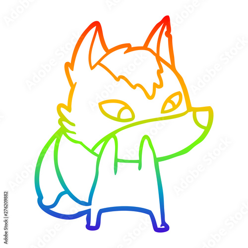 rainbow gradient line drawing shy cartoon wolf
