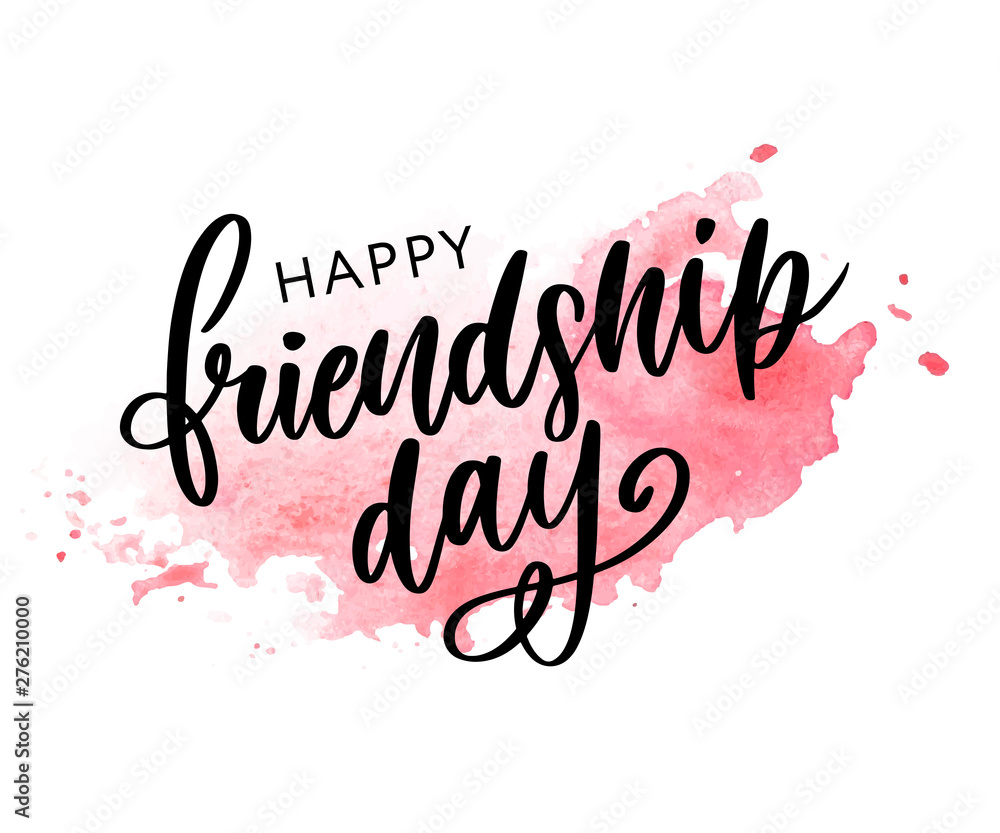 Vector illustration of hand drawn happy friendship day felicitation in fashion style with lettering text sign and color triangle for grunge effect isolated on white background Vector illustration of hand drawn happy friendship day felicitation in fashion style with lettering text sign and color triangle for grunge effect isolated on white background