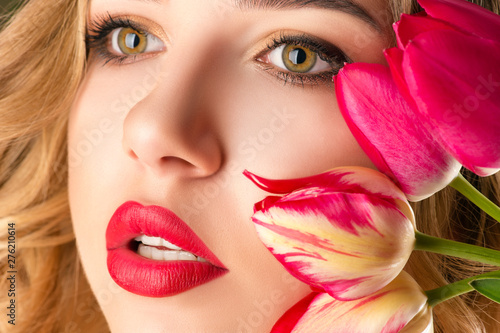 portrait beautiful woman with sensual lips close up