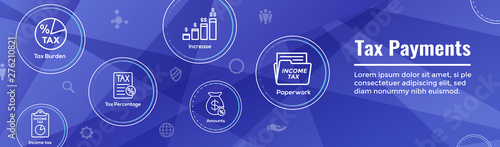 Tax concept - percentage paid, icon and income idea. Flat vector outline illustration Web Header Banner